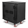 Sound Town STRC-B14UW-R | REFURBISHED: Black Series 14U PA/DJ Rack/Road Case with 14-Space, All-Black Anodized Hardware, Plywood, Casters, and 21” Rackable Depth. It is Equipped with Heavy-Duty Twist Latches and Rubber-Gripped Handles for Convenient Portability.