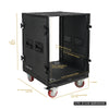 Sound Town STRC-B14UW-R | REFURBISHED: Black Series 14U PA/DJ Rack/Road Case with 14-Space, All-Black Anodized Hardware, Plywood, Casters, and 21” Rackable Depth - Size and Dimensions