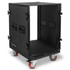 Sound Town STRC-B14UW-R | REFURBISHED: Black Series 14U PA/DJ Rack/Road Case with 14-Space, All-Black Anodized Hardware, Plywood, Casters, and 21” Rackable Depth - Internal Compartment
