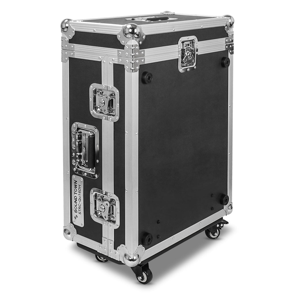 Sound Town STRC-QU16DH-R | REFURBISHED: ATA Plywood Mixer Case with Interior Foam Protection, Dog House and Caster wheels for Allen & Heath QU-16 Mixer Console with Recessed Latches, Rubber - Gripped Handles