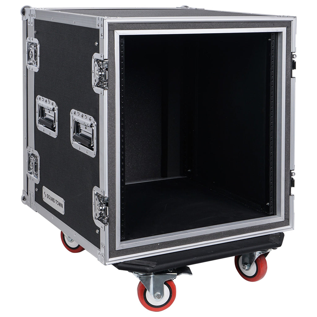 Sound Town STRC-SP12UW-R REFURBISHED: 12U (12 Space) PA/DJ Shock Mount Rack/Road ATA Case with 21" Rackable Depth and Casters - Removable Front Cover