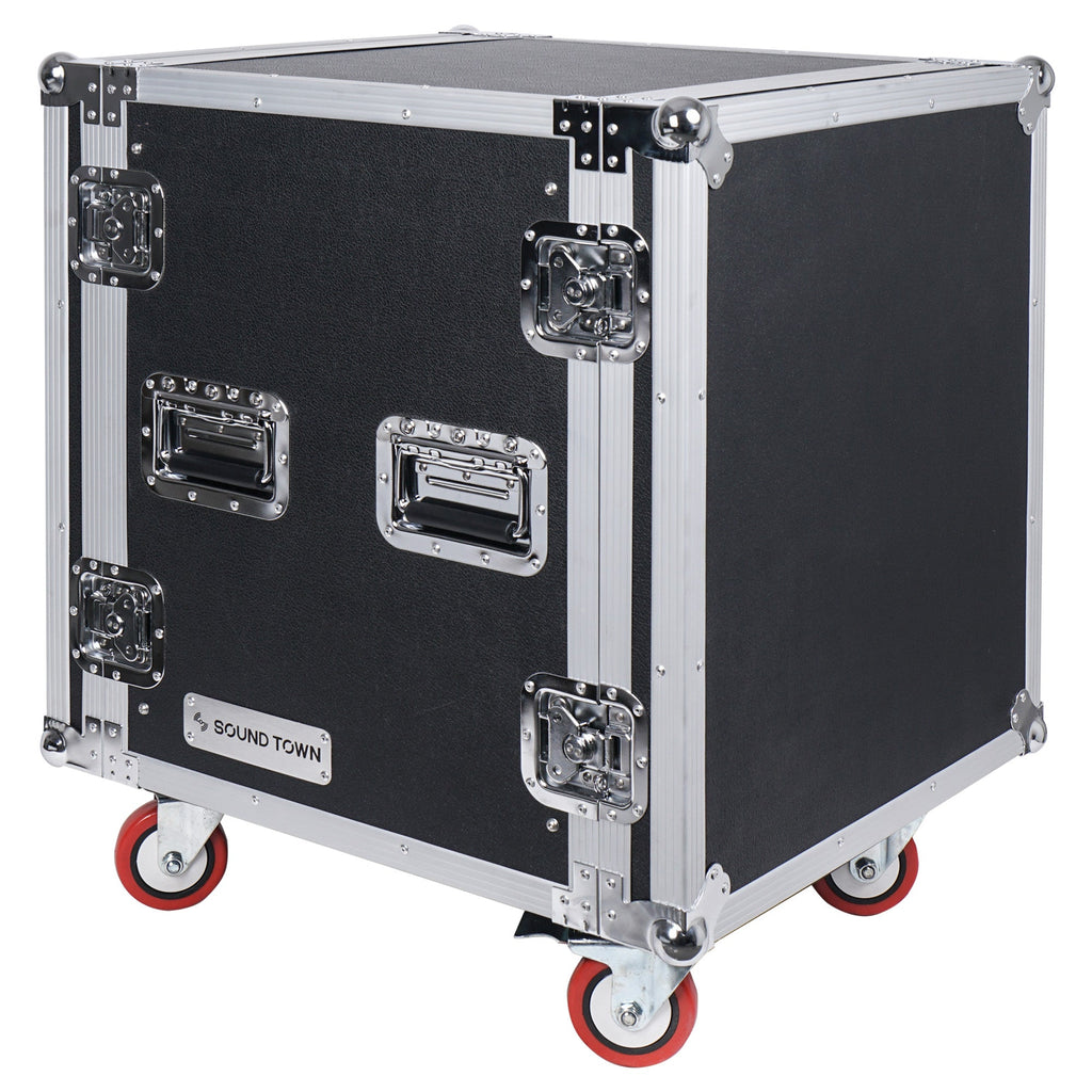 Sound Town STRC-SP12UW-R REFURBISHED: 12U (12 Space) PA/DJ Shock Mount Rack/Road ATA Case with 21" Rackable Depth and Casters