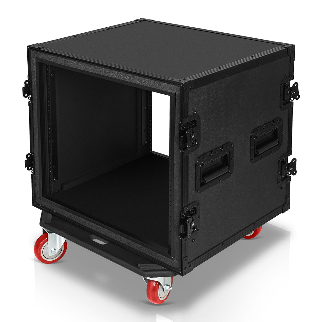 Sound Town STRC-SPB10UW | Black Series Shock Mount 10U ATA Plywood Rack Case with 21" Rackable Depth, All-Black Anodized Hardware and Casters, Pro Tour Grade