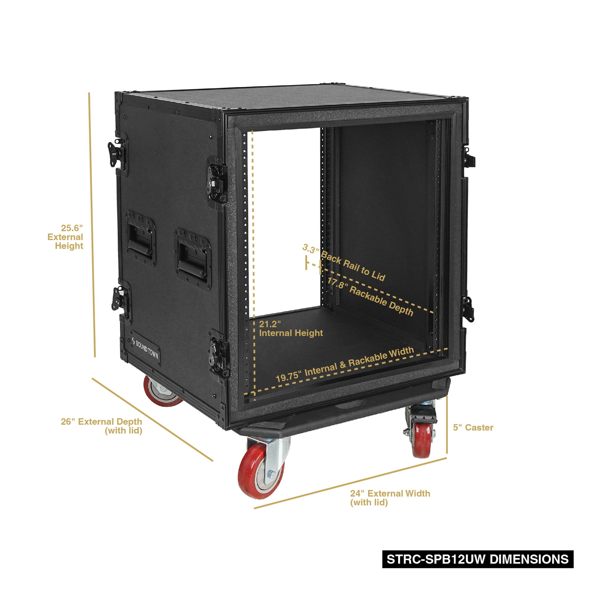 STRC-SPB12UW | Black Series Shock Mount 12U ATA Plywood Rack Case, 21 ...