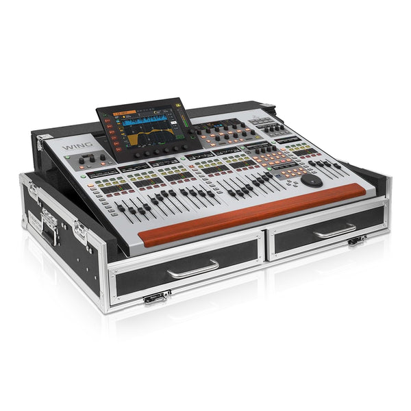 Sound Town STRC-WING48 | ATA Plywood Mixer Case with Interior Foam Protection, Doghouse, 2 Drawers, and Caster Wheels for Behringer WING 48 Mixer Console