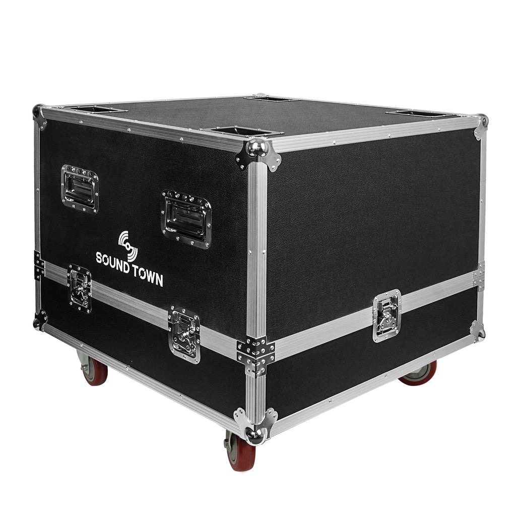 Sound Town STRC-Z208X4 | Flight Case for Four ZETHUS-208BV2 Line Array Speakers with 4 Wheel Lock Casters