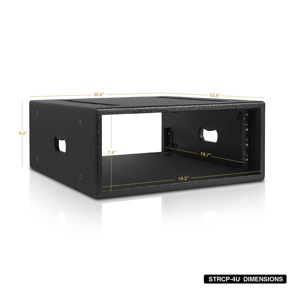Sound Town STRCP-4U-R | REFURBISHED: 4U PA, DJ Rack/Road Case with 4-Space, Industry-Grade Plywood with Polyurea Coating, 19.7" Rackable Depth - Pro Tour Grade-Dimensions