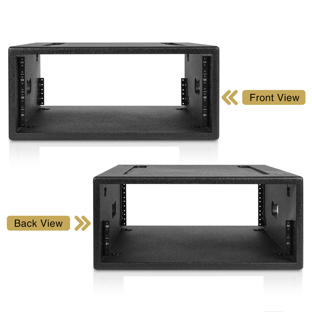 Sound Town STRCP-4U-R | REFURBISHED: 4U PA, DJ Rack/Road Case with 4-Space, Industry-Grade Plywood with Polyurea Coating, 19.7" Rackable Depth - Pro Tour Grade-Front and Back
