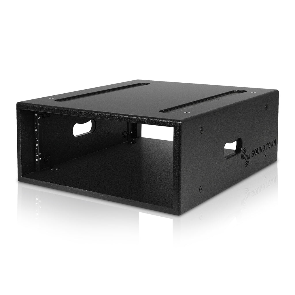 Sound Town STRCP-4U-R | REFURBISHED: 4U PA, DJ Rack/Road Case with 4-Space, Industry-Grade Plywood with Polyurea Coating, 19.7" Rackable Depth - Pro Tour Grade-Left