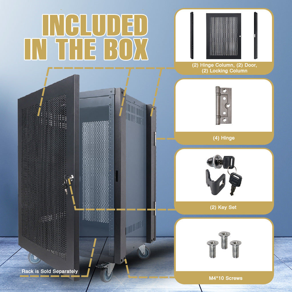 Sound Town STRK-DS8U-R | REFURBISHED: Vented Server Rack Doors, for STRK-M8U Steel Rack - Included in the Box, Package Contents