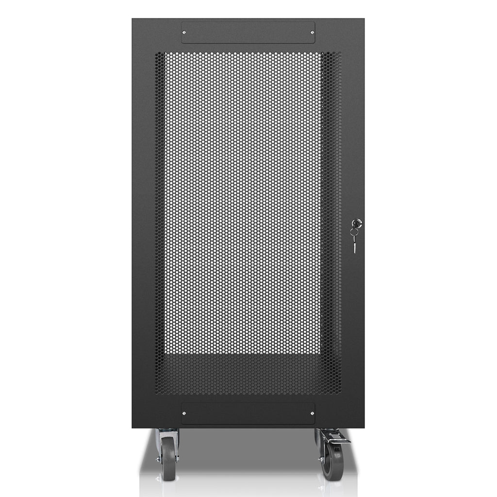Sound Town STRK-M21UWD 21U Universal Steel Rack, w/ Mesh Doors, Cable Grommet Cutout for Wire Organization, Locking Casters, Vented Side Panels for Audio Video, Server and Network Equipment