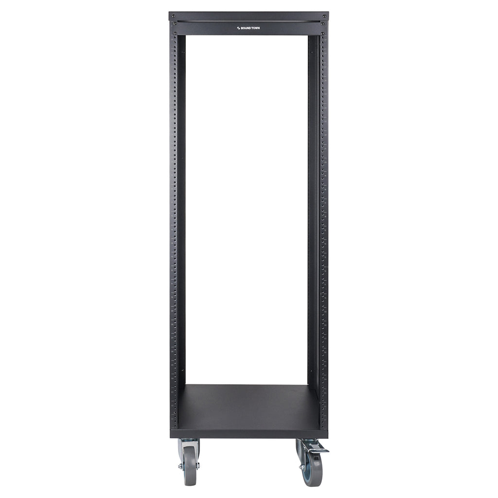 Sound Town STRK-M30U-R | REFURBISHED: 30U Space Universal Steel Equipment Rack w/ Locking Casters, Vented Side Panels for Audio/Video, Server and Network - Front Panel