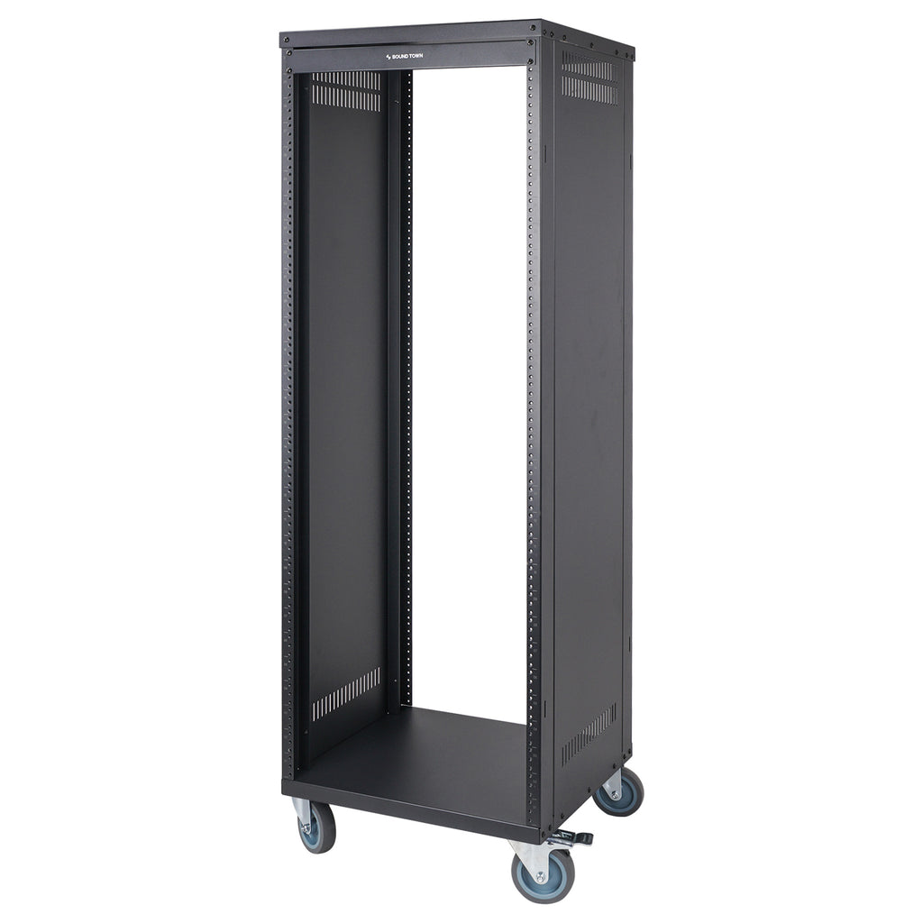 Sound Town STRK-M30U-R | REFURBISHED: 30U Space Universal Steel Equipment Rack w/ Locking Casters, Vented Side Panels for Audio/Video, Server and Network - Heavy Duty