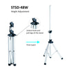 Sound Town STSD-48W-PAIR-R | REFURBISHED: 2-Pack Universal Tripod Speaker Stands with Adjustable Height, 35mm Compatible Insert, Locking Knob and Shaft Pin, White - Height Adjustment Instructions
