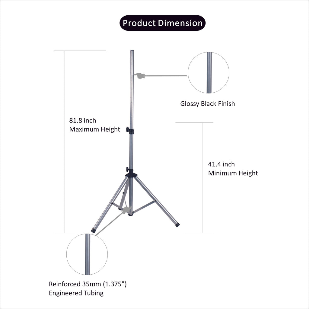 Sound Town STSD-71W | Universal Tripod Speaker Stand with Adjustable Height, 35mm Compatible Insert, Locking Knob and Shaft Pin - dimensions