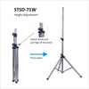 Sound Town STSD-71W | Universal Tripod Speaker Stand with Adjustable Height, 35mm Compatible Insert, Locking Knob and Shaft Pin - height adjustment