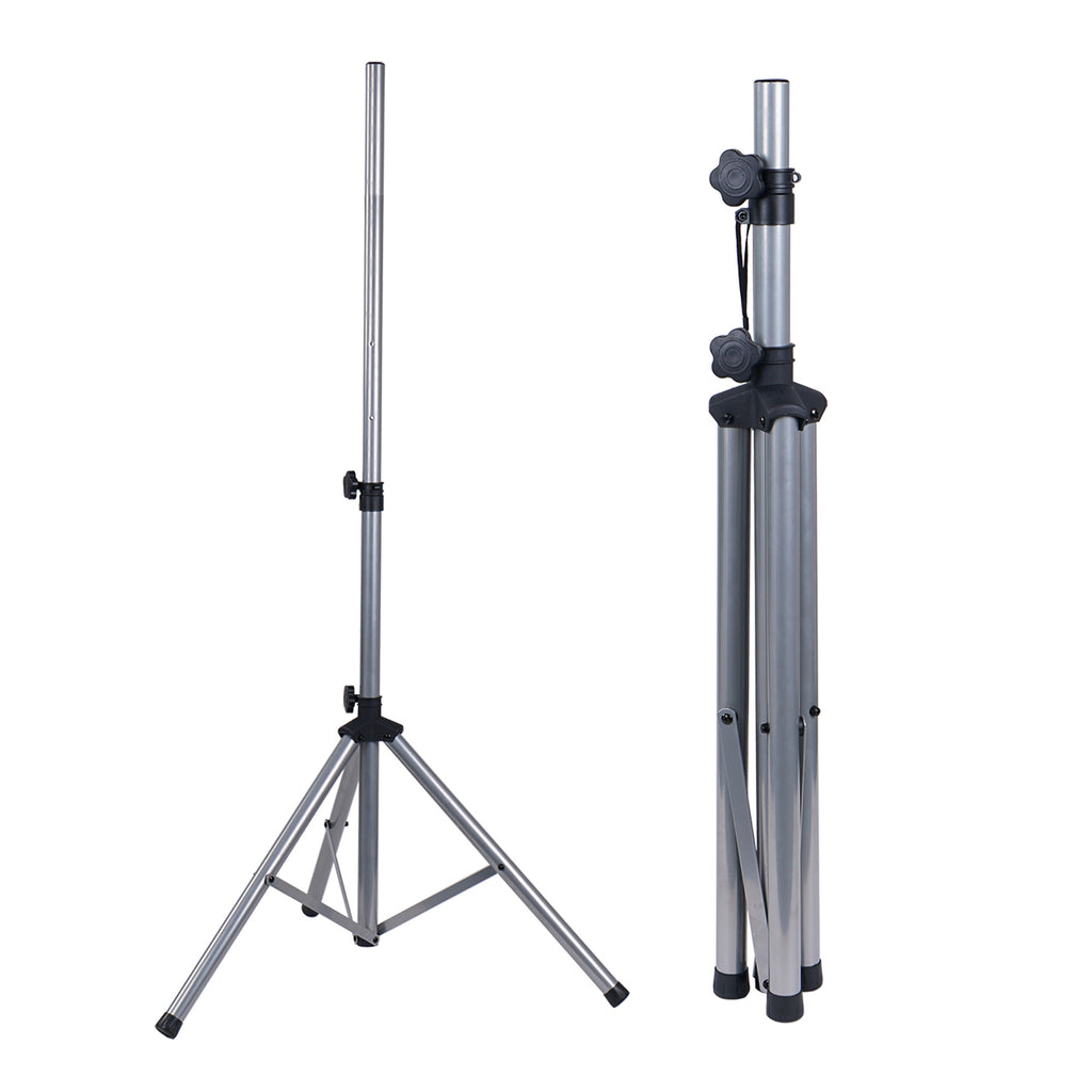 Sound Town STSD-71W-PAIR | 2-Pack Universal Tripod Speaker Stands w/ Adjustable Height, 35mm Compatible Insert, Locking Knob, Shaft Pin, Silver - allowing the stand to hold speakers up to 130lbs