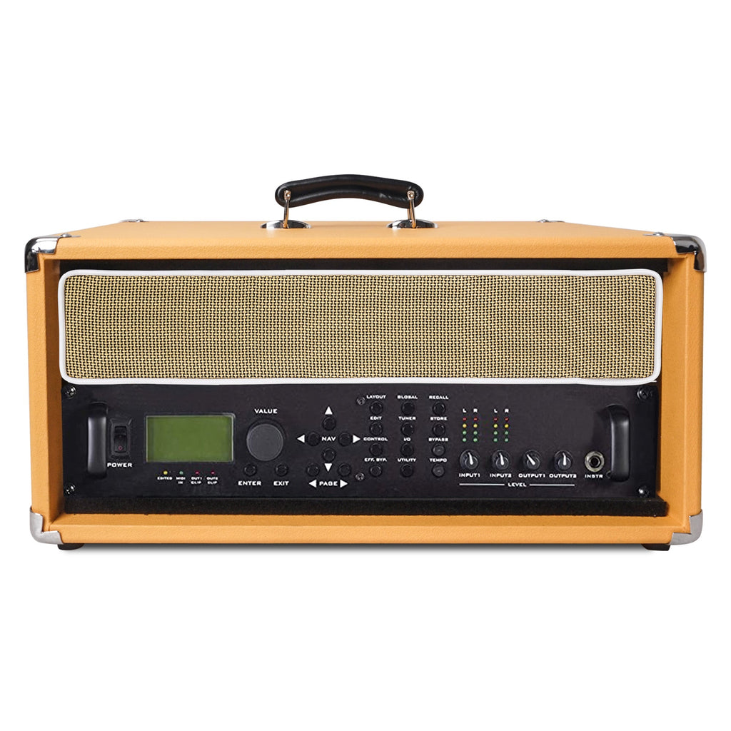 Sound Town STVRC-4OR-R Vintage 4U Amp Rack Case, 12.5" Depth with Rubber Feet, Dust Cover, Kickstand, Orange with Amp, Refurbished