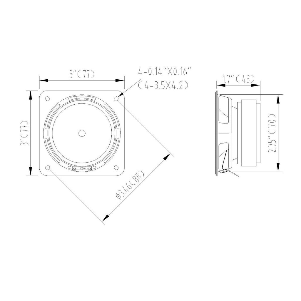 Sound Town STWF-3-8PACK-R | REFURBISHED 3" Full-Range Replacement Drivers, for PA/DJ and Column Speakers - Mounting Info, Size and Dimensions, Suggested Enclosure Volume