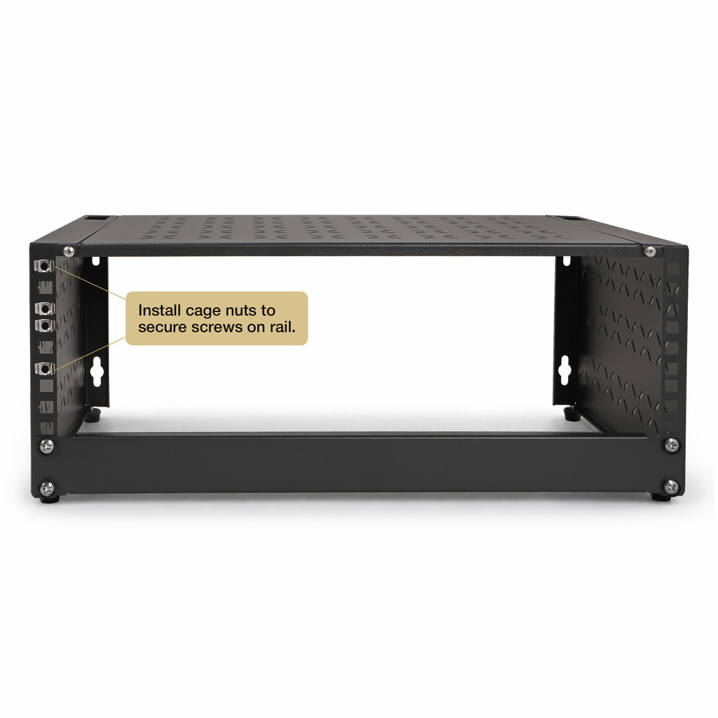 Sound Town STWOR-4U | 4U Foldable Wall-Mount & Desktop Open Frame Server Rack with 12" Depth for Network Equipment, Switches, Routers, Patch Panels, NAS, PDUs - Front Panel, Cage Nuts Installation