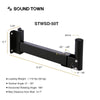 Sound Town STWSD-50T-PAIR-R | REFURBISHED: 2-Pack Adjustable Wall Mount Speaker Brackets with 180-degree Swivel, 30-degree Angle Adjustment - Dimensions with Loading Weight, Vertical Angle, Horizontal Rotating Angle, and Distance from Wall.