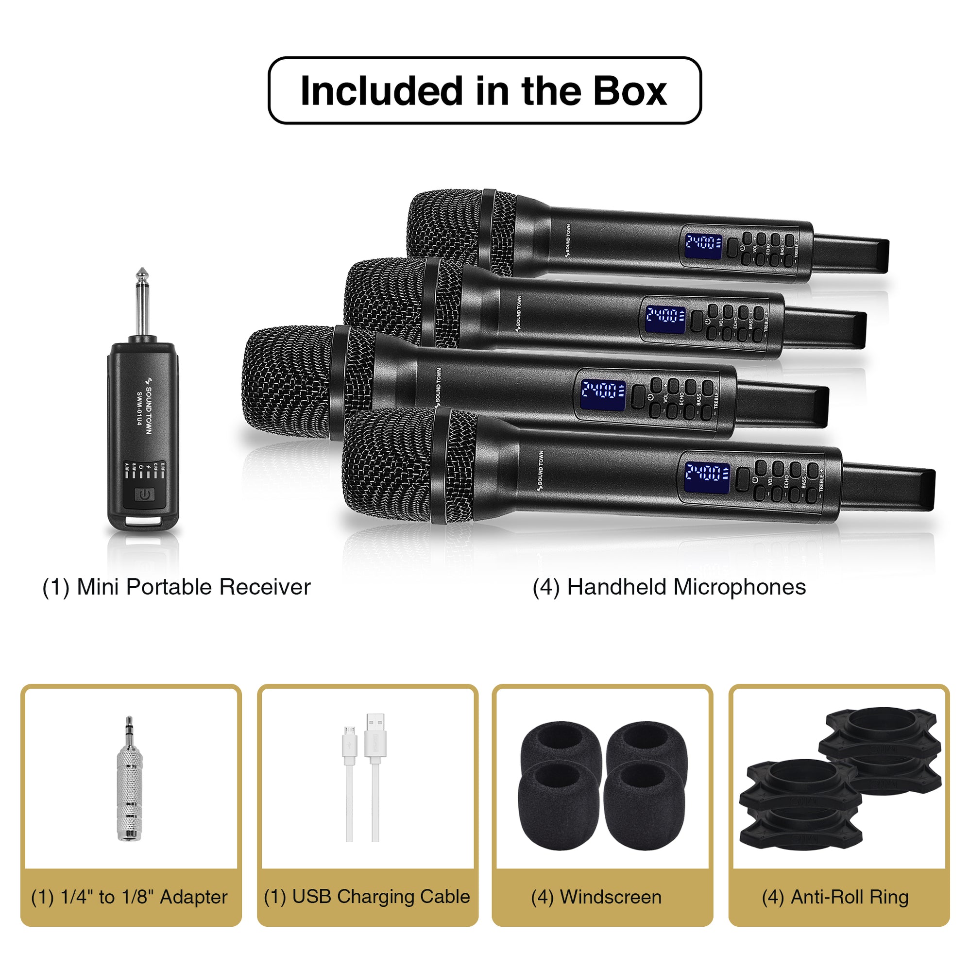 SWM-01U4 | 2.4G Hz Rechargeable Wireless Mic System w/ 4 Mics, 1/4 ...
