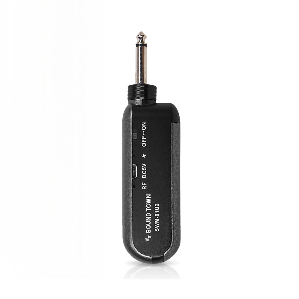 Sound Town SWM01-U2HH-R 100-Channel UHF Rechargeable Wireless Handheld Microphone System with Bluetooth, Built-in Effects, for Karaoke, Events, Church, Meetings, Refurbished - 1/4" Mini Portable Receiver- Front 