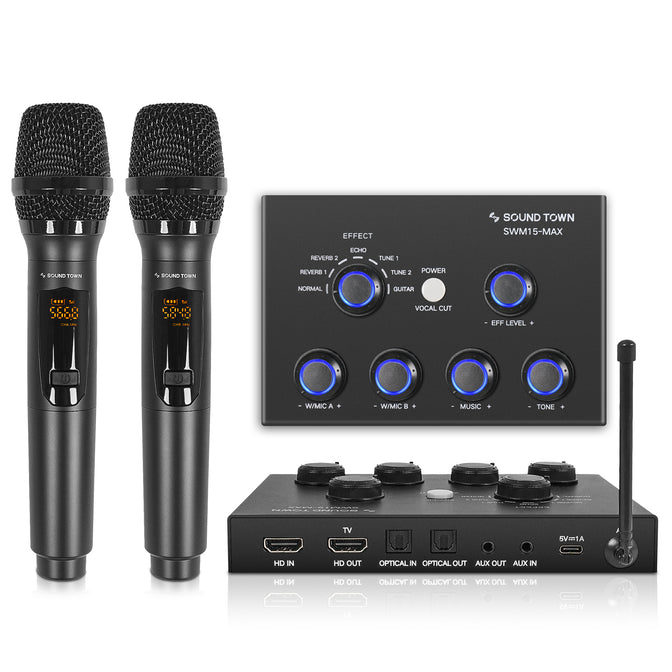 Sound Town Wireless Microphone Karaoke Mixer System w/ 2 Wireless
