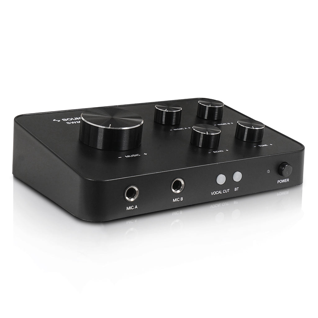 Sound Town SWM15-PRO | Dual-Channel Wireless Microphone Karaoke Mixer System with HDMI ARC, Optical (Toslink), AUX, RCA, Bluetooth, 2 Handheld Microphones - Selectable Frequencies - Works with, For, Supports Smart TV, Sound Bar, Media Box, Receiver, Streaming Device, Chromecast, ROKU Box, Firestick, Home Theatre, Home Theater, Youtube App - Side Panel