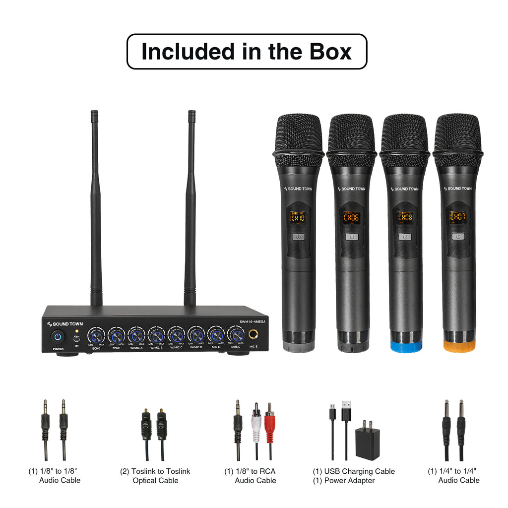 SWM16-MAX  Wireless Microphone Karaoke Mixer System w/ HDMI ARC, Optical,  AUX, Bluetooth – Sound Town