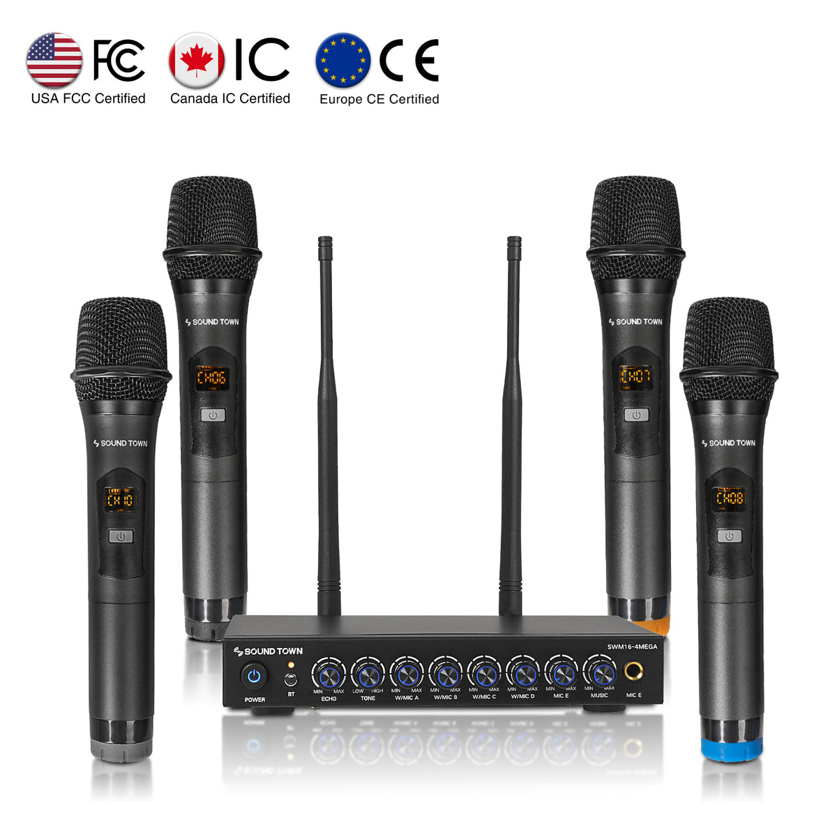 SWM16-MAX  Wireless Microphone Karaoke Mixer System w/ HDMI ARC, Optical,  AUX, Bluetooth – Sound Town