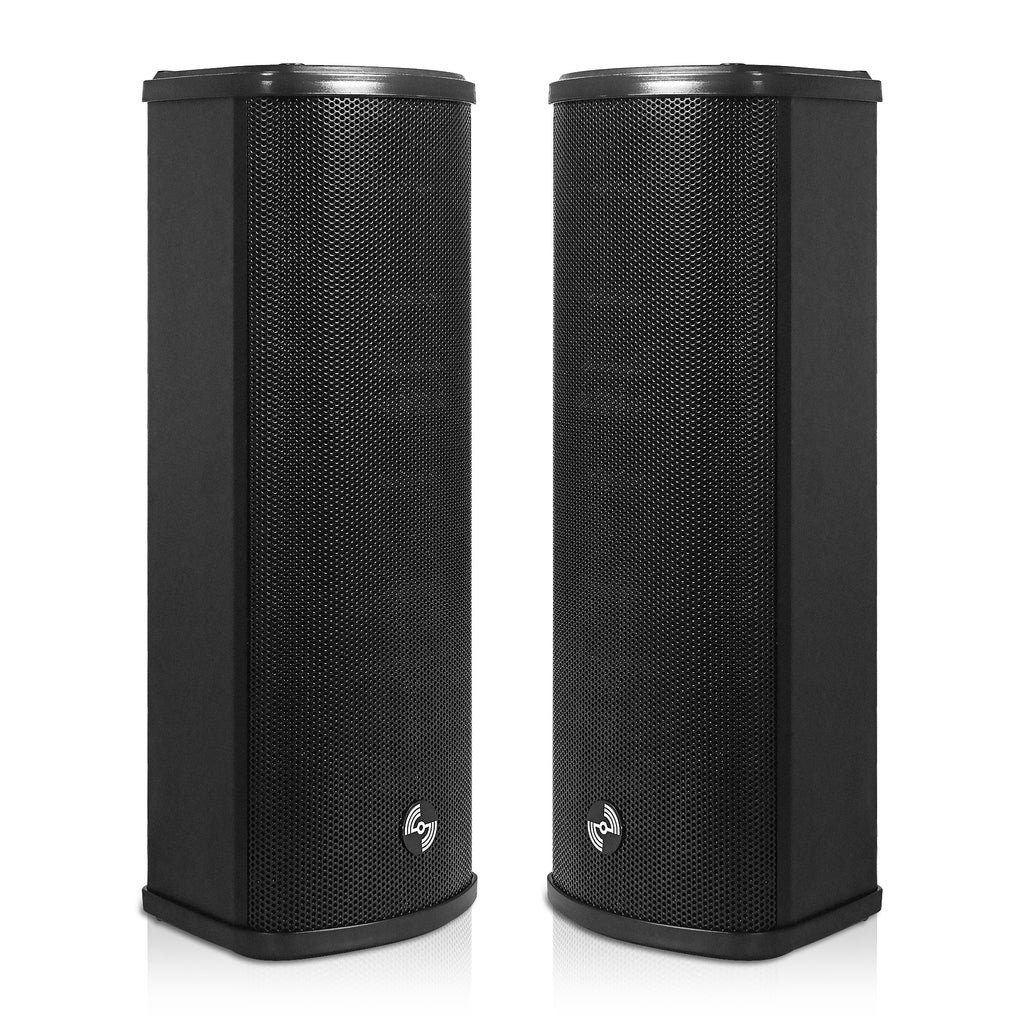 Sound Town TARVOS-CL25B-PAIR | Pair of Passive 70V/100V Dual 5" Weather-Resistant Column Array Speakers, w/ IP55-rated Aluminum Enclosure, for Home & Commercial, Black