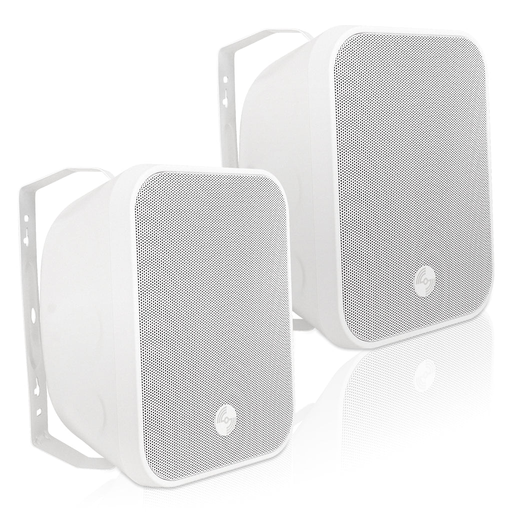 Sound Town TARVOS-MS5W-PAIR-R | REFURBISHED: Pair of Passive 70V/100V 5.25" Weather-Resistant Surface-Mount Speakers, w/ IP55-rated Enclosure, for Home & Commercial, White-Right Angle 