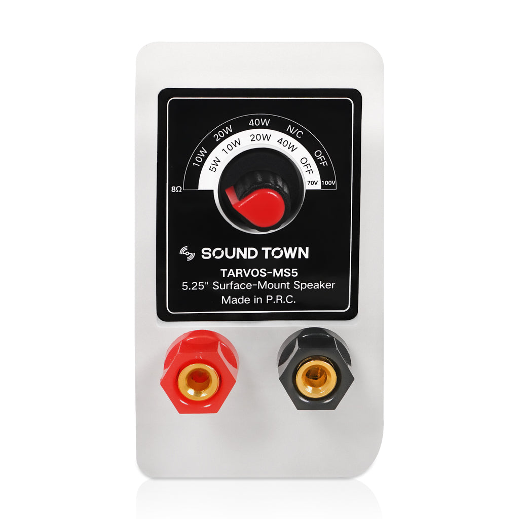 Sound Town TARVOS-MS5W-PAIR-R |  REFURBISHED: Pair of Passive 70V/100V 5.25" Weather-Resistant Surface-Mount Speakers, w/ IP55-rated Enclosure, for Home & Commercial, White-Tap Selector Settings, Power Tap Switch