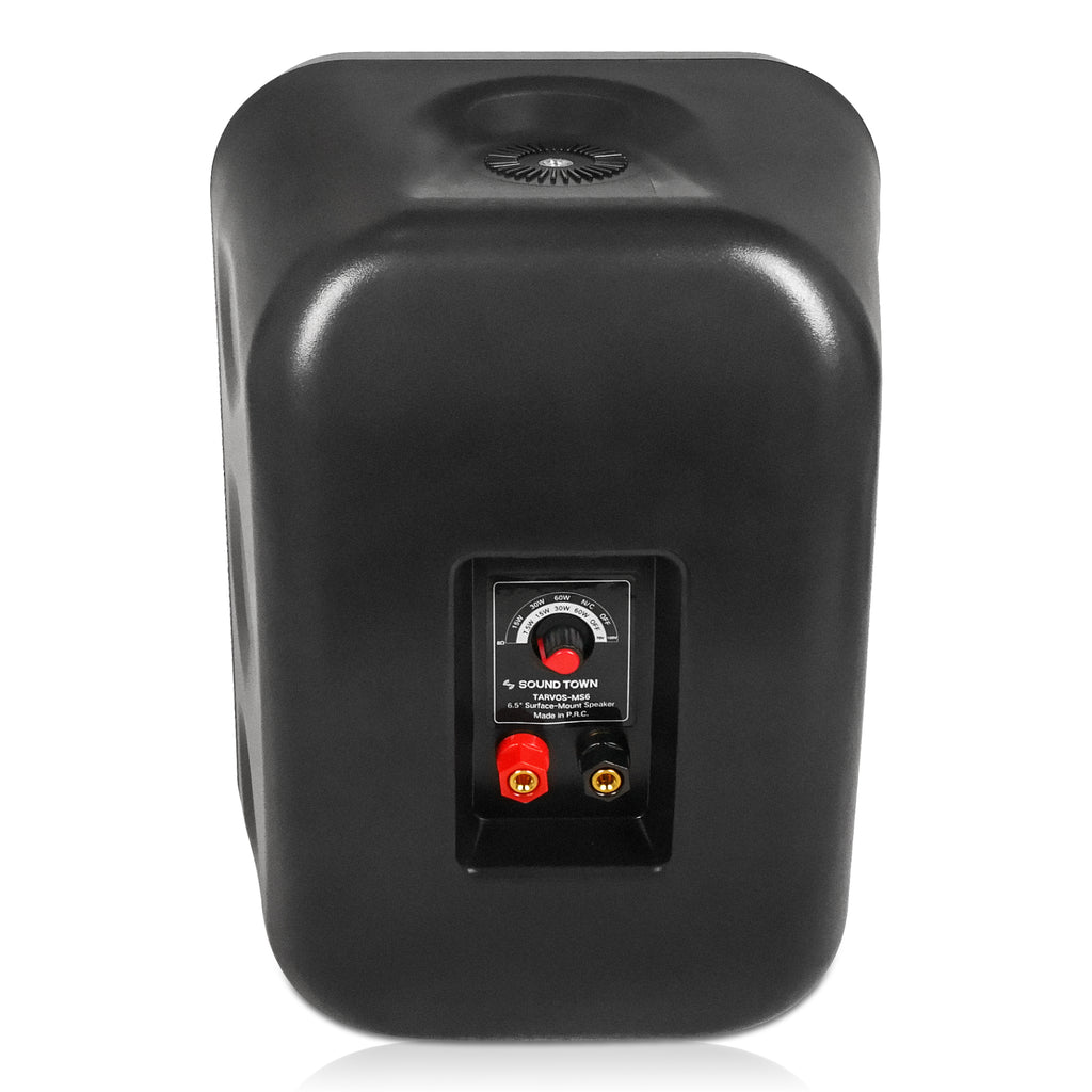 Sound Town TARVOS-MS6B-PAIR-R | REFURBISHED: Pair of Passive 70V/100V 6.5" Weather-Resistant Surface-Mount Speakers, w/ IP55-rated Enclosure, for Home & Commercial, Black-Back 