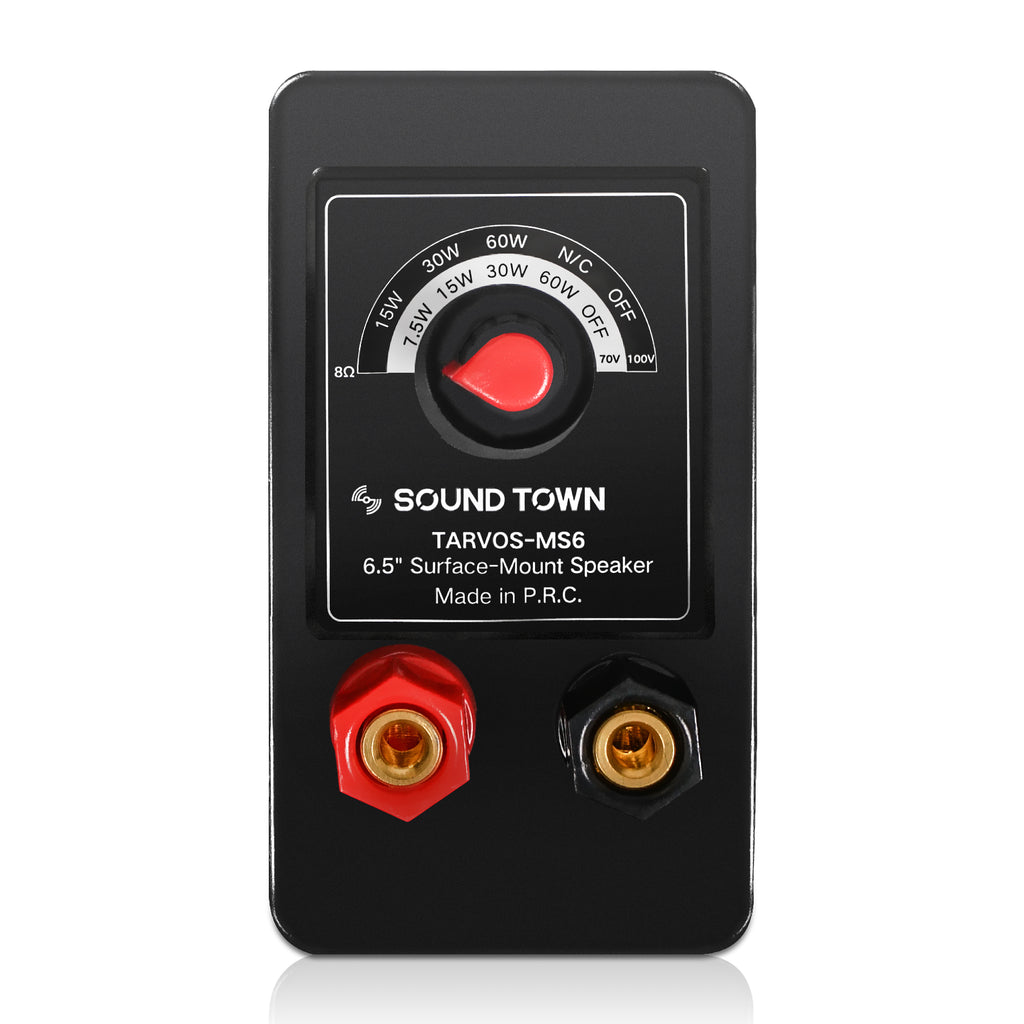 Sound Town TARVOS-MS6B-PAIR-R | REFURBISHED: Pair of Passive 70V/100V 6.5" Weather-Resistant Surface-Mount Speakers, w/ IP55-rated Enclosure, for Home & Commercial, Black-Tap Selector Settings