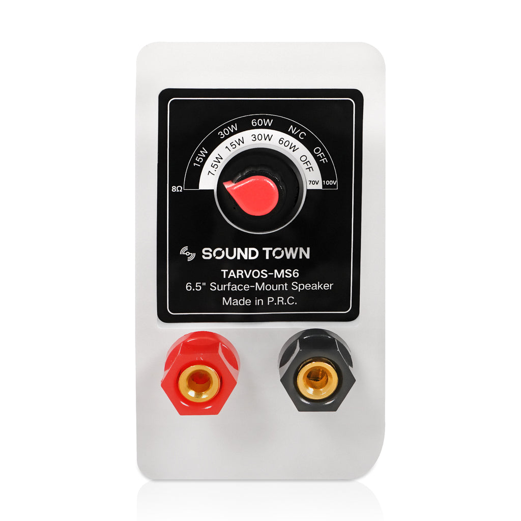 Sound Town TARVOS-MS6W-PAIR-R | REFURBISHED: Pair of Passive 70V/100V 6.5" Weather-Resistant Surface-Mount Speakers, w/ IP55-rated Enclosure, for Home & Commercial, White-Tap Selector Settings