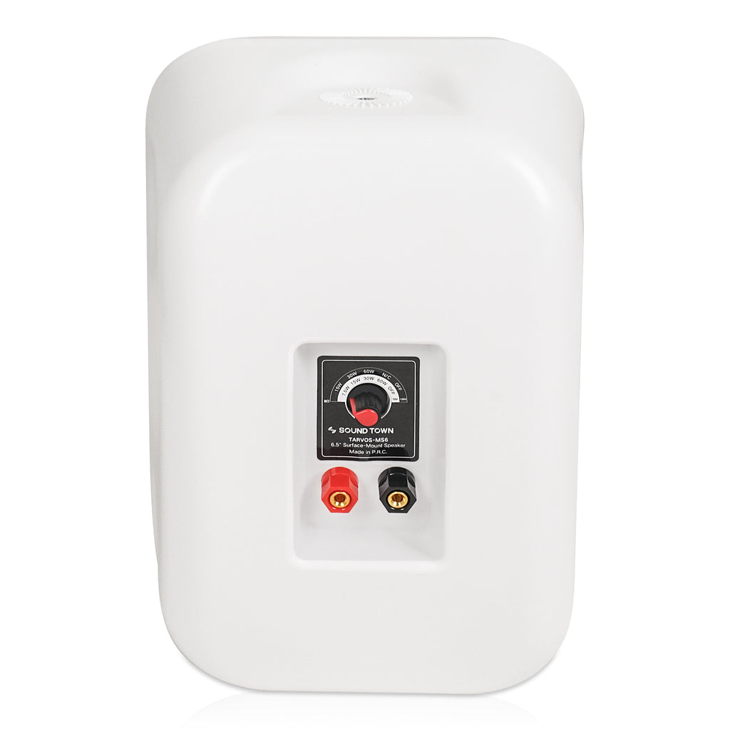 Sound Town TARVOS-MS6W-PAIR-R | REFURBISHED: Pair of Passive 70V/100V 6.5" Weather-Resistant Surface-Mount Speakers, w/ IP55-rated Enclosure, for Home & Commercial, White-Back 