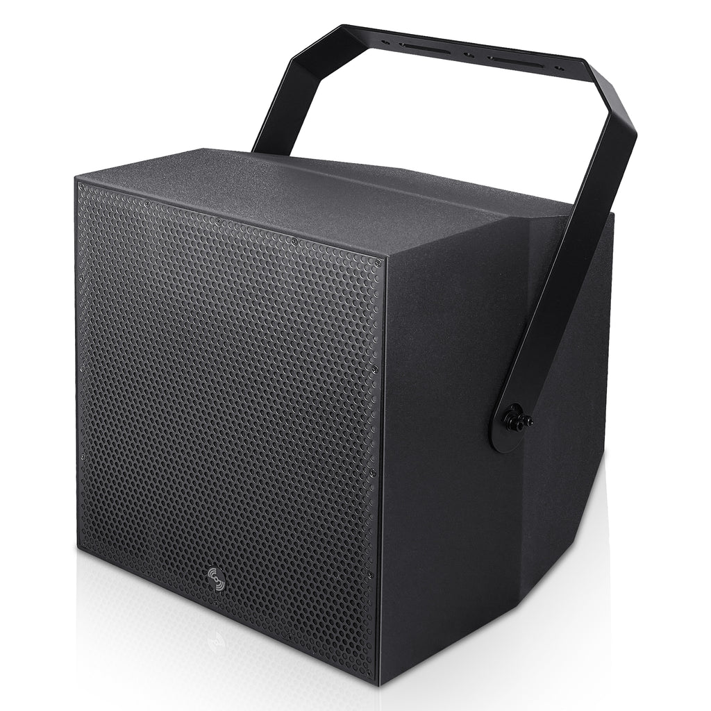 Sound Town TITAN-12B-R | REFURBISHED: 2-Way 12" Weatherproof IP66 Coaxial 600W Loudspeaker with Surface-Mount U-Bracket for Outdoor Installations, 8Ω, Black - Left Panel