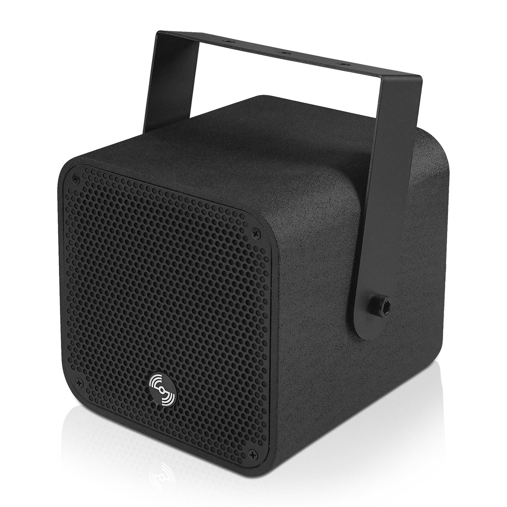 Sound Town TITAN-5B | 2-Way 5" Weatherproof IP66 Coaxial Loudspeaker with Surface-Mount U-Bracket for Outdoor Installations, 70V/100V/8Ω, Black - Left Side 
