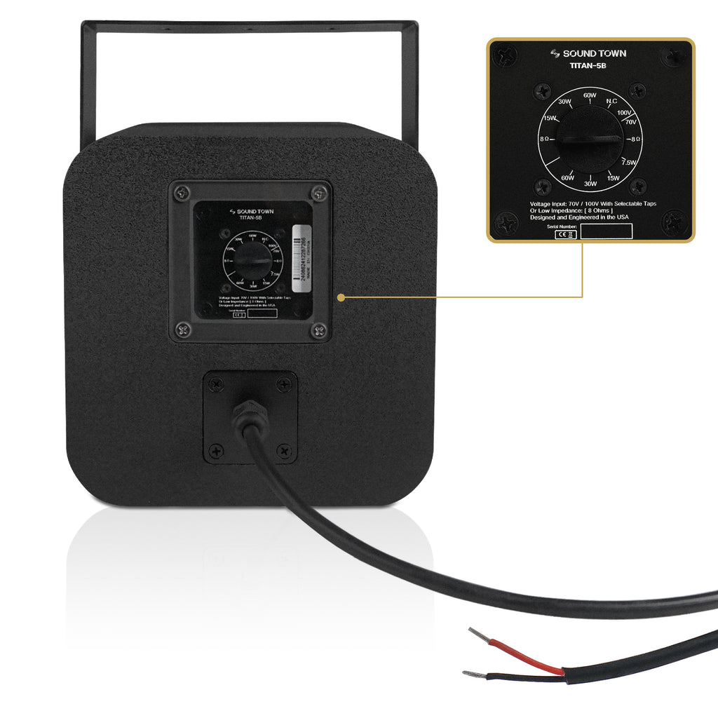 Sound Town TITAN-5B | 2-Way 5" Weatherproof IP66 Coaxial Loudspeaker with Surface-Mount U-Bracket for Outdoor Installations, 70V/100V/8Ω, Black with Selectable Taps
