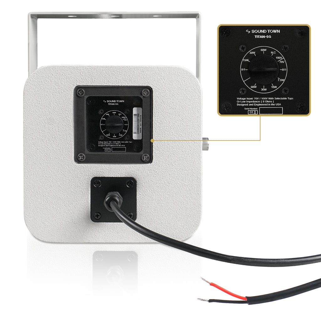Sound Town TITAN-5G | 2-Way 5" Weatherproof IP66 Coaxial Loudspeaker with Surface-Mount U-Bracket for Outdoor Installations, 70V/100V/8Ω, Gray with Selectable Taps

