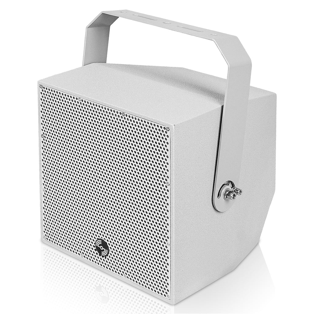 Sound Town TITAN-6G | 2-Way 6.5" Weatherproof IP66 Coaxial Loudspeaker with Surface-Mount U-Bracket for Outdoor Installations, 70V/100V/8Ω, Gray - Left Panel 