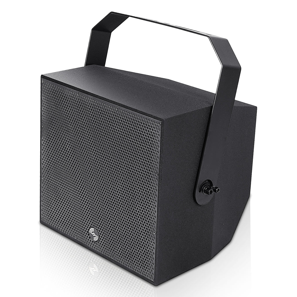 Sound Town TITAN-8B | 2-Way 8" Weatherproof IP66 Coaxial Loudspeaker with Surface-Mount U-Bracket for Outdoor Installations, 70V/100V/8Ω, Black - Left Panel