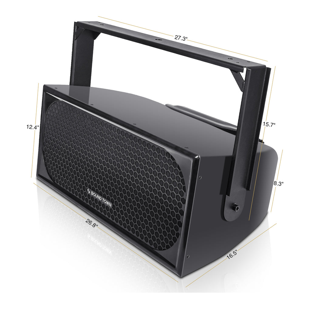 Sound Town TITAN-FG210B | 2-Way Dual 10" Weatherproof IP66 Fiberglass Full-Range 800W Loudspeaker with Surface-Mount U-Bracket for Outdoor Installation, Black - Dimension 
