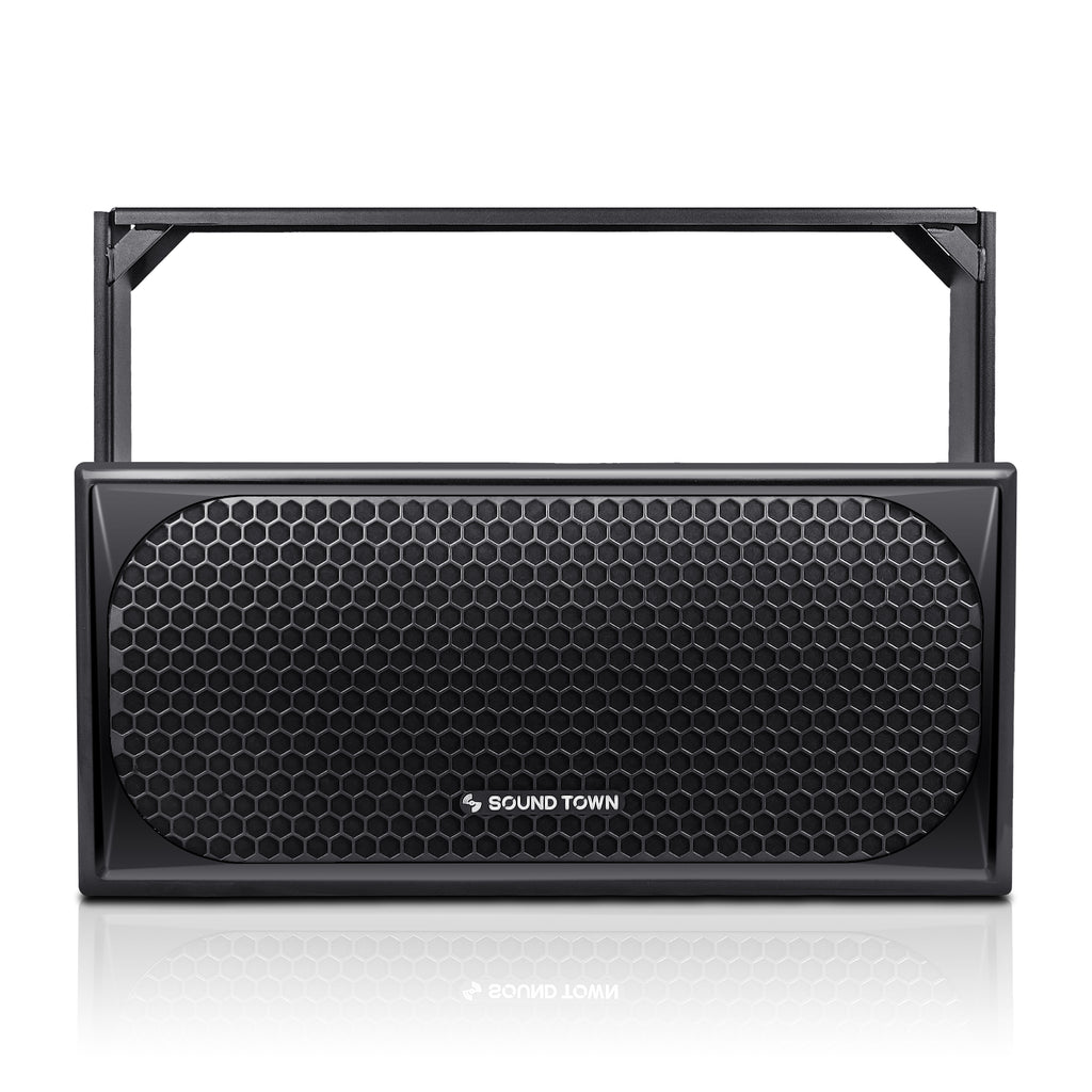 Sound Town TITAN-FG210B | 2-Way Dual 10" Weatherproof IP66 Fiberglass Full-Range 800W Loudspeaker with Surface-Mount U-Bracket for Outdoor Installation, Black - Front Panel