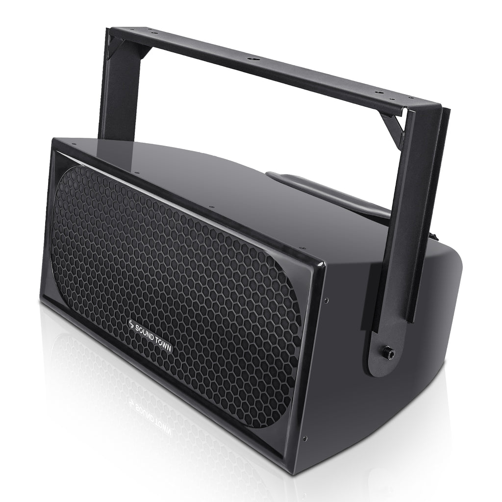 Sound Town TITAN-FG210B | 2-Way Dual 10" Weatherproof IP66 Fiberglass Full-Range 800W Loudspeaker with Surface-Mount U-Bracket for Outdoor Installation, Black - Side Panel