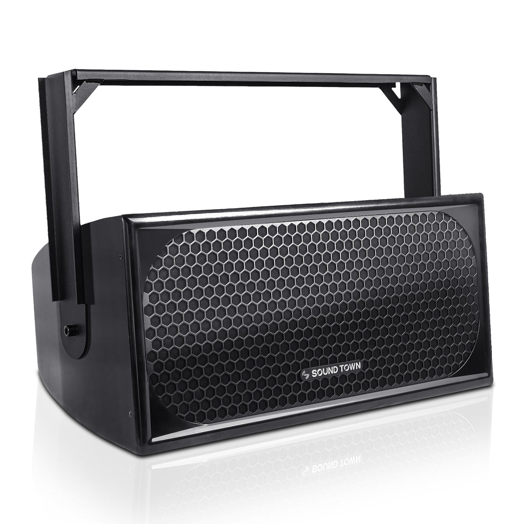 Sound Town TITAN-FG210B | 2-Way Dual 10" Weatherproof IP66 Fiberglass Full-Range 800W Loudspeaker with Surface-Mount U-Bracket for Outdoor Installation, Black - Right Angle 