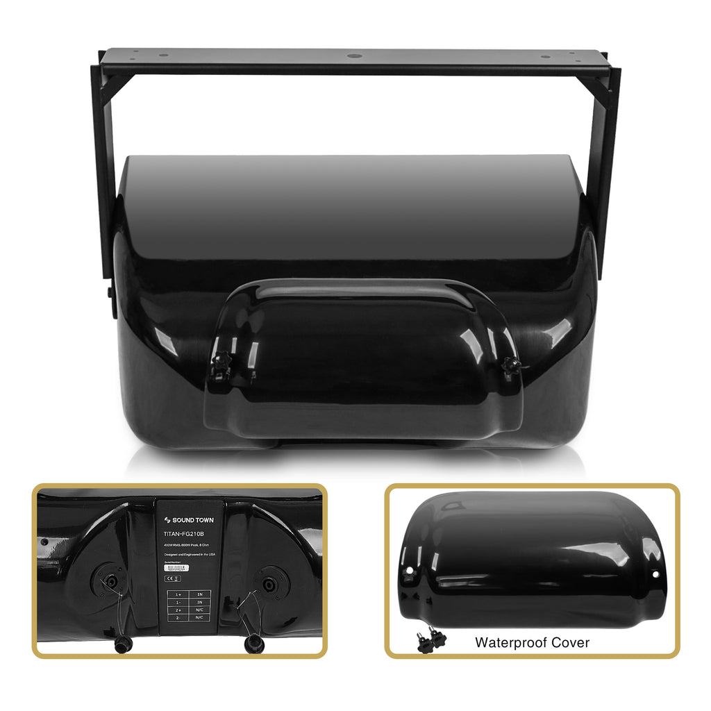 Sound Town TITAN-FG210B Loa kép 10" chịu được thời tiết có giá đỡ để lắp đặt, Vỏ bằng sợi thủy tinh, Mặt sau màu đen có nắp chống nước.