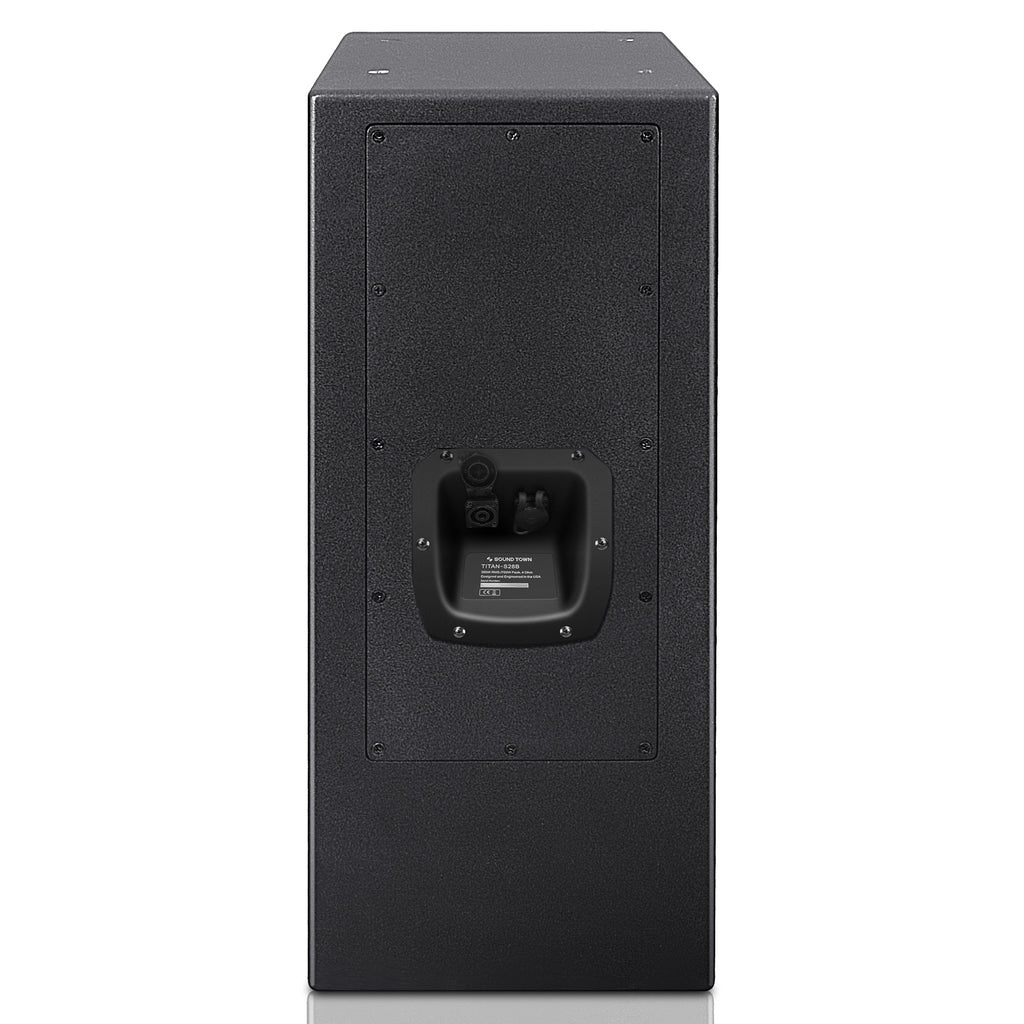 Sound Town TITAN-S28B | Dual 8" Weatherproof IP66 700W Subwoofer with Folded Horn Design for Outdoor Installations, Black - Back Panel
